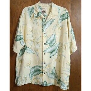 Tommy Bahama Shirt Large Leaves Hawaiian 100% Silk Resort Beach Button